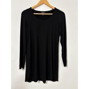 Eileen Fisher Petite Black Long Sleeve Tunic Top Dress‎ PM Classic Minimalist